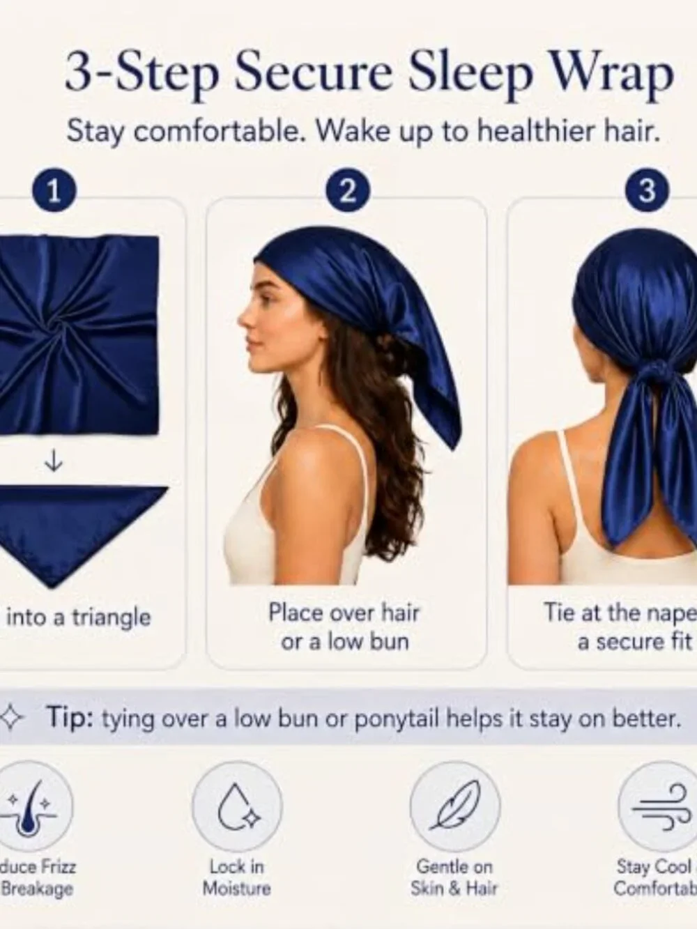 35x35 Pure Mulberry Silk Head Scarf - Anti-Frizz Sleep Wrap Hair Growth Bandana
